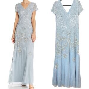 NWT ADRIANNA PAPELL DRESS GOWN BLUE 12 MOTHER OF THE BRIDE BRIDESMAID WEDDING